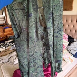 Mango Green Paisley Long-Sleeve Blouse